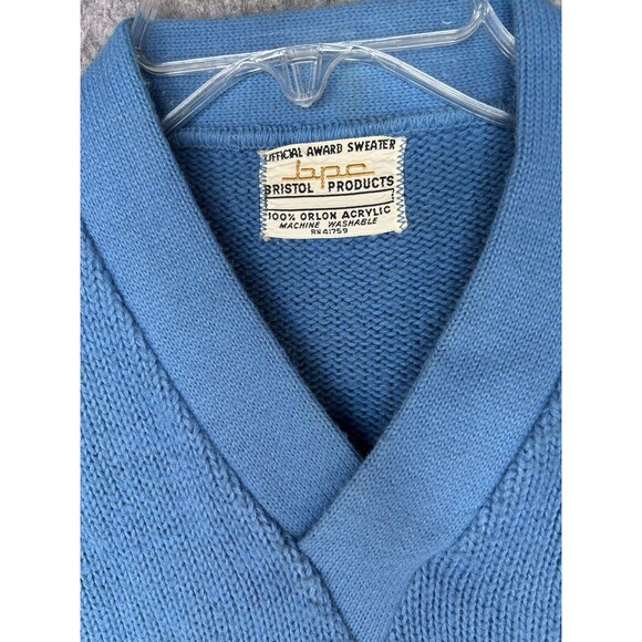 VTG Sweater School Cheerleader Blue Pep Club Uniform V-Neck 60s Size M Bristol - Picture 3 of 9